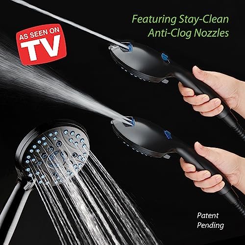 AquaCare High Pressure 8-mode Handheld Shower Head - Anti-clog Nozzles, Built-in Power Wash to Clean Tub, Tile & Pets, Extra Long 6 ft. Stainless Steel Hose, Wall & Overhead Brackets