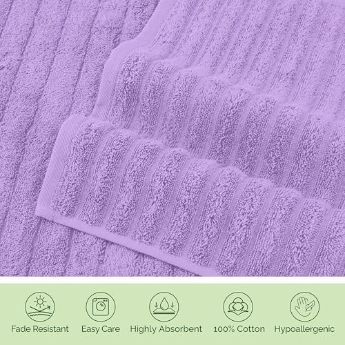 Elegant Comfort 100% Turkish Cotton Corduroy Ribbed Luxury Jumbo Bath Towel Ultra Soft - 35 x 70 Inch - Luxury Spa Premium Hotel Quality Highly Absorbent and Quick Dry Large Bath Towel, Lilac
