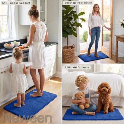 Neween Bathroom Rugs Set 3 Piece, Absorbent Memory Foam Bath Mat, Blue