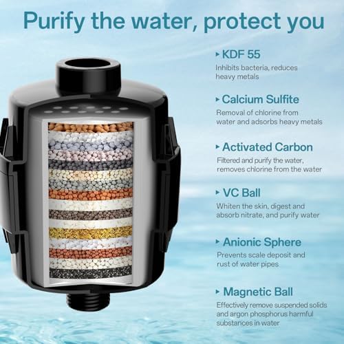 8'' Dual 20 Stage Filtered Shower Head with Handheld, 6 Spray Settings Handheld Shower Head High Pressure Rainfall Filter Combo with 12'' Adjustable Extension Arm, 71'' Shower Hose (Matte Black)