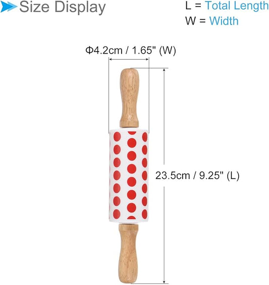 Silicone Rolling Pins, 9.25" Length, Silicone & Oak Non-Stick Ergonomic Wooden Handle Fondant Dough Roller Red White - (Applications: for Baking DIY Projects)