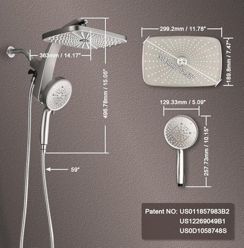 Rain Shower Head with Handheld Showerhead, Nickel 1.75GPM 460311