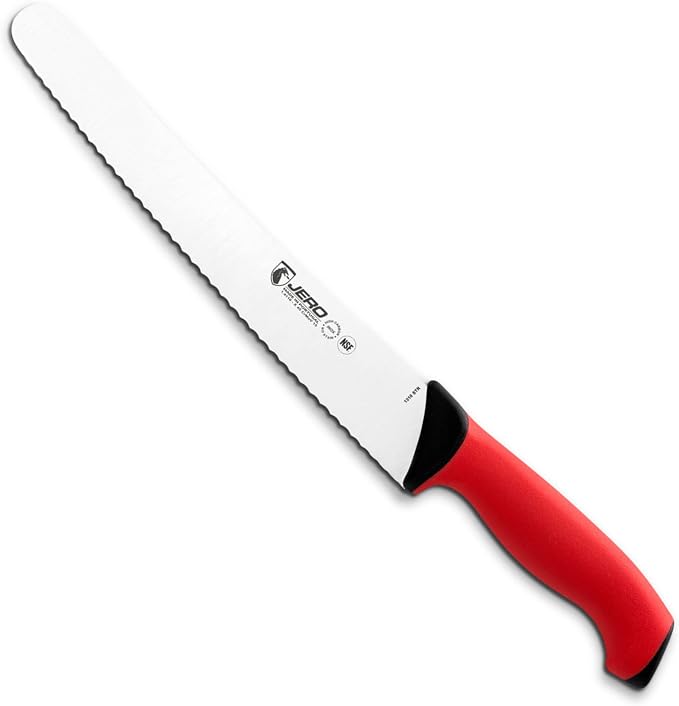 Jero Pro Series TR 10" Curved, Serrated Slicer - Commercial Grade Bread Knife - Double Injection Molded Handle With Thick Santoprene Out Layer - German Stainless Steel Blade - 1310TR