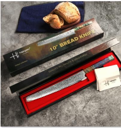 Damascus Chefs Knife Bread Slicer Unique One of Kind Handle Professional 10 Inch Japanese Chefs Kitchen Knife Vg10 67 Layers Damascus Steel Knive - Part of Chef Knife Set