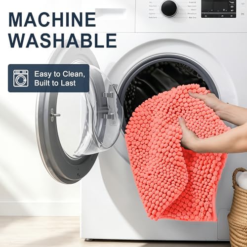 Smiry Thick Chenille Bathroom Runner Rugs 59x20, Absorbent Bath Mat, Coral