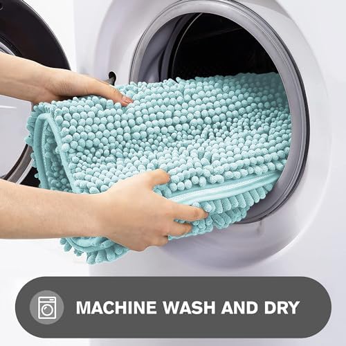 Aqua Bathroom Rugs Sets 2 Piece – Absorbent and Washable Bath Mat, Non-Slip, Thick Soft Chenille Bath Rugs for Bathroom Floor, Shower, Sink - 17" x 24"+20" x 32"