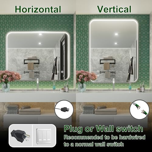 40"x30" Silver LED Bathroom Mirror,Adjust 3000K/4500K/6000K Light