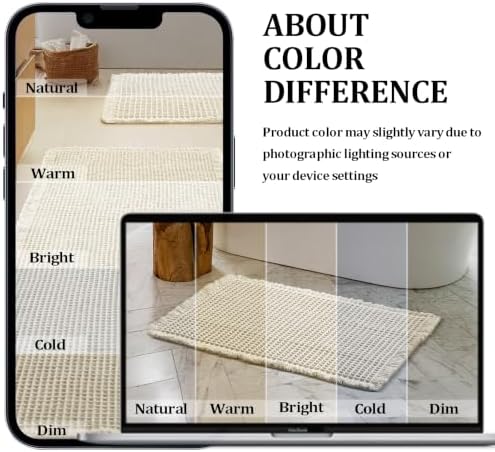 JIUZHEN Set of 2 Waffle Bath Mats Boho Bathroom Runner Rug 20"x32"+24"x48"