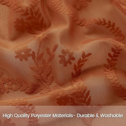 WAZZIO Bunrt Orange Lace Shower Curtain for Bathroom 72" W x 84" L, Victorian Farmhouse Floral Pattern Tassel Fancy Shower Curtain Boho Washable Cloth Decorative Bath Curtains,1 Panel