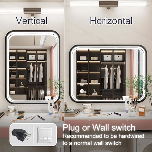 24"x32" LED Bathroom Mirror with Lights, Black Aluminum Frame