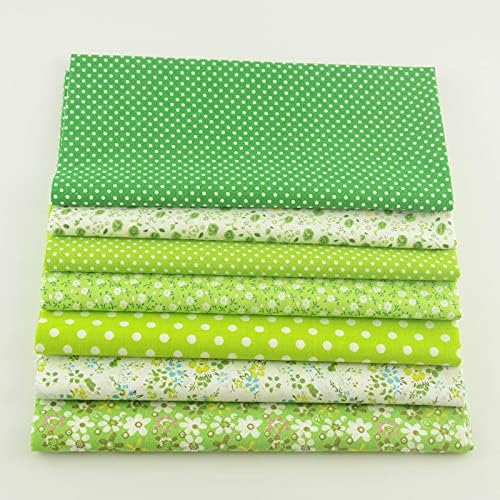 SaoYoo 7 Pieces Pretty Flower Cotton Fabric - Comfortable Quilting Cloths for Patchwork (20"x20" - Green)