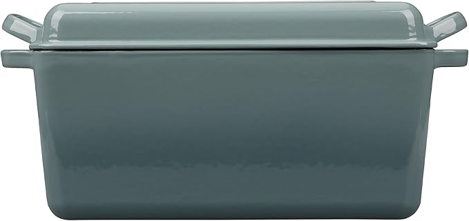 EDGING CASTING Enameled Cast Iron Dutch Oven, Oblong Bread Oven for Sourdough Bread Baking, Baking Pan, Dual Handles, Oven Safe, 4 Quart, Seasalt