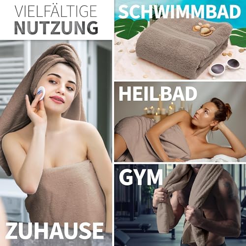 Pack of 2 Bath Towels - 100% Cotton, 500 g/m² - Soft, Absorbent & Durable - for Home, Sauna & Travel - 27 x 54 in (Sand)