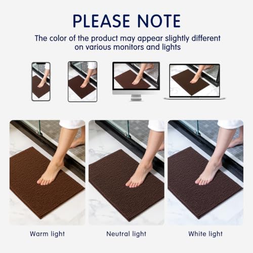 SUBRTEX Bathroom Rugs, 24" x 44" Chenille Bath Rug Soft Short Plush Bath Mat Soft Shower Mat Water Absorbent Shower Mat Quick Dry Machine Washable, Chocolate