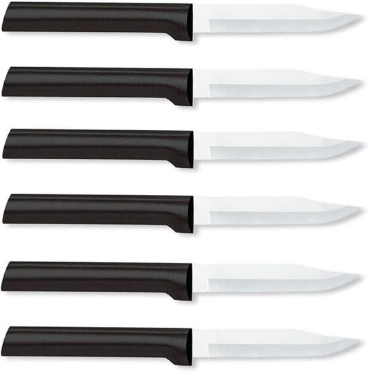 Rada Cutlery Regular Paring Knife (W201), 3.25" Stainless Steel Blade, Black Handle, Pack of 6