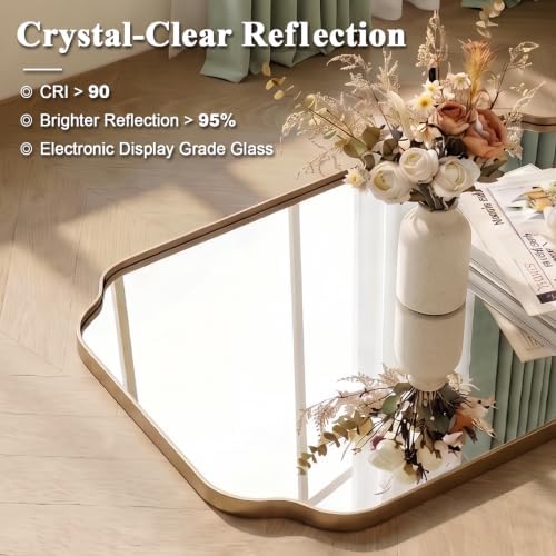 ANDY STAR 24X32 Inch Champagne Bronze Scalloped Mirror for Bathroom