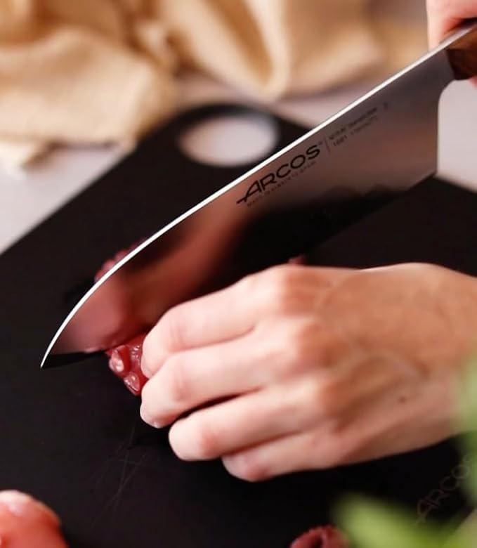 Arcos Deba Knife 7 Inch Stainless Steel. Japanese Kitchen Knife for Fish, Meat and Vegetables. Ovengkol Wood Handle 100% natural FSC and 170mm Blade. Series Nordika. Color Brown.