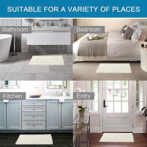 H.VERSAILTEX Bath Mats for Bathroom Non Slip Extra Thick Chenille Striped Bath Rug 24" x 36" Absorbent Non Skid Fluffy Soft Shaggy Rugs Washable Dry Fast Plush Mats for Indoor, Bath Room, Tub - Cream