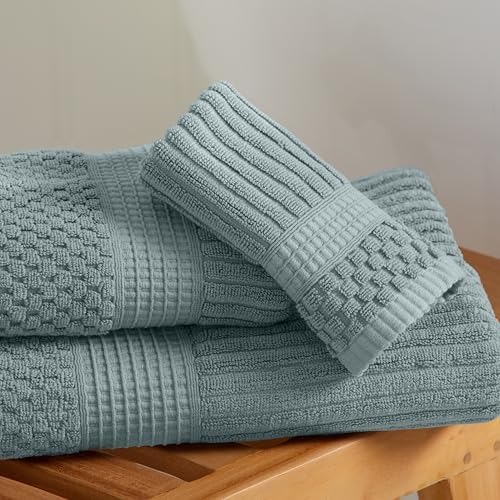 Springtree Home 100% Cotton Bath Towel Set | 4-Pack | Textured |Silver Blue