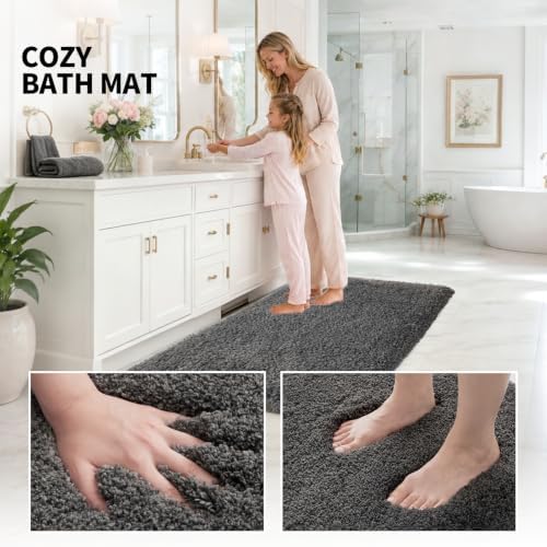 ILANGO Dark Gray Toilet Rugs U Shaped 22" × 24" Non Slip & Super Absorbent Extra Thick Soft, Washable Bath Mats for Bathroom Floor, Microfiber Plush Shaggy Contour Bath Rugs for Toilet,Dry Quick