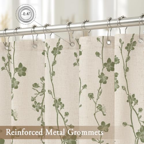 Sage Green Farmhouse Linen Shower Curtain, Boho Floral Fabric, 36 x 72