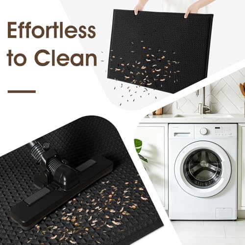 ACCUMTEK Memory Foam Bath Mat Set 3 Piece, Ultra Soft Absorbent Waffle Bathroom Rugs, Super Non-Slip PVC Backing Bath Rug Quick Dry, Machine Washable Rug for Tub, Shower, Home Decor Accessory, Black