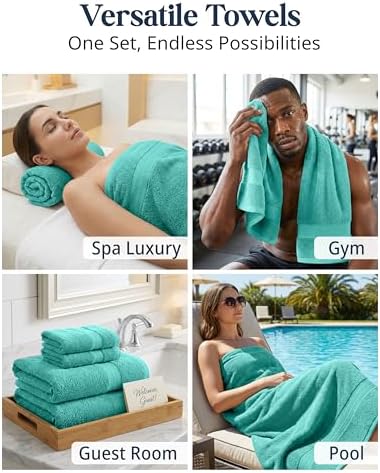 LANE LINEN Towel Set 6 Piece Soft Absorbent Quick Dry 100% Cotton - Teal