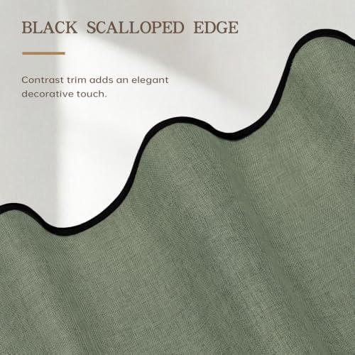 Furlinic Green Shower Curtain Scalloped Fabric Waterproof No Hook W48 x H75