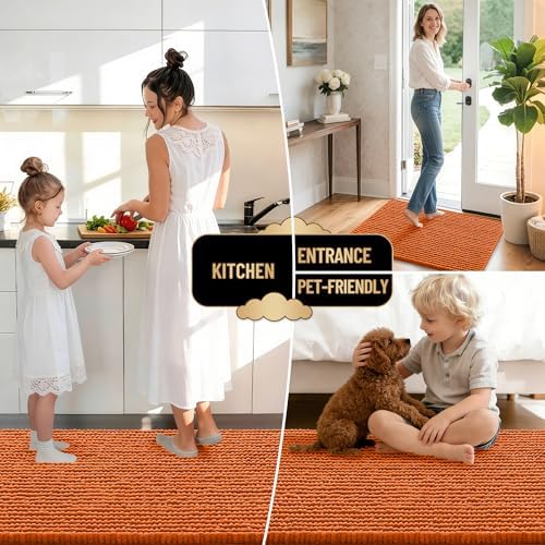 OLANLY Thick Chenille Bathroom Rugs 36x24, Soft Absorbent Bath Mat, Clay