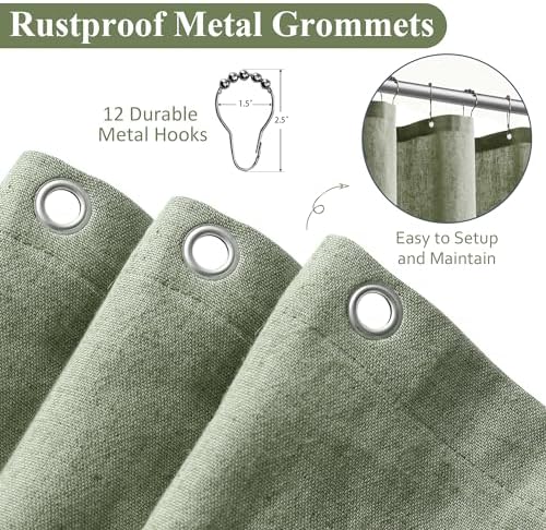Naturoom Linen Shower Curtain 108x72 Inch for Bathroom Sage Green 1 Panel