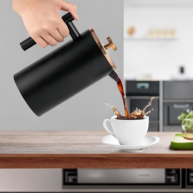 1500ml French Press Coffee Maker, Double Wall 304 Stainless Steel Insulated Cafetiere Coffee Press with 3 Layer Filter, Large Capacity Coffee Brewer for Home Camping Office