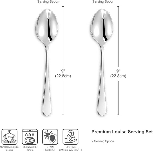 KEAWELL Premium Louise 9" Serving Spoon Set – 18/10 Stainless Steel - Uniting Elegance and Durability - Exquisite Serving Utensils for Parties (Serving Spoon)
