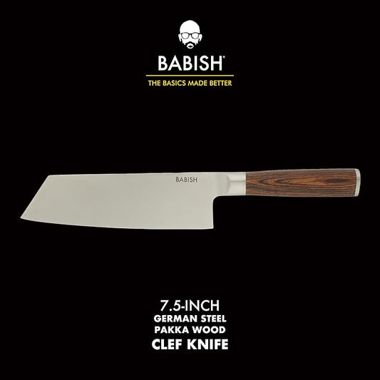 Babish 7.5-Inch Clef Knife – High-Carbon 1.4116 German Steel Kitchen Knife with Dark Pakka Wood Handle, Chef & Cleaver Hybrid for Chopping, Slicing & Prep, Full-Tang, Razor Sharp, Ergonomic Design