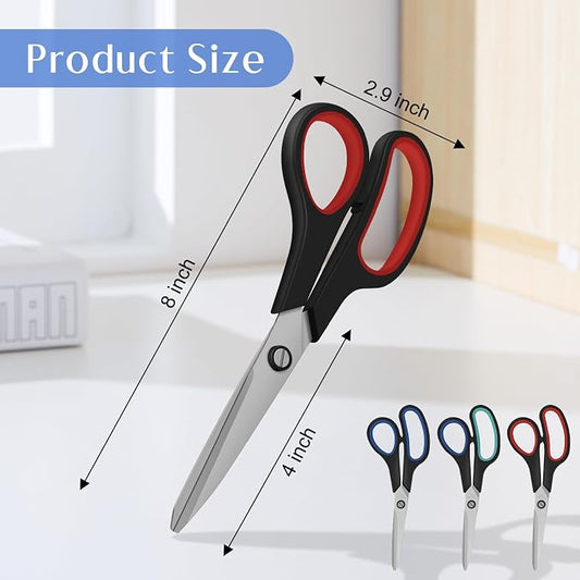 3 Pack Heavy Duty Scissors, 8.3"Stainless Steel Scissor With Ergonomic Soft-Grip Handles, Scissors All Purpose for Office, Kitchen, Crafts, Sewing (Red+Green+Blue)