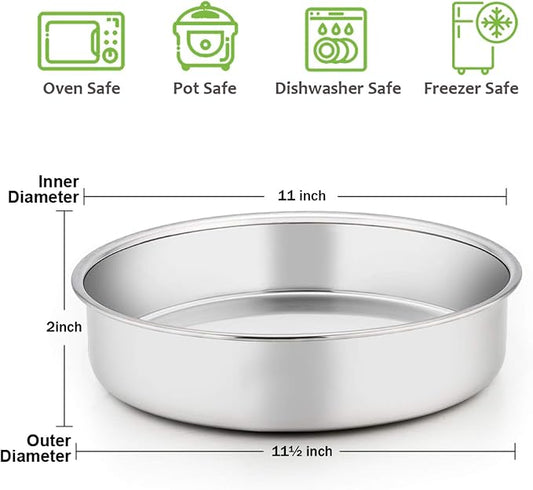 E-far 11 Inch Cake Pan Set of 3, Stainless Steel Round Cake Baking Pans, Non-Toxic & Healthy, Mirror Finish & Dishwasher Safe