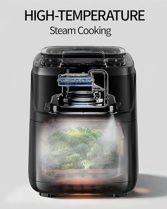 Steam Air Fryer, Self Cleaning Smart Air Fryers, with Visible Window, 1700W High Power Airfryer, 7.5 QT for Family of 4-6, Whisper Quiet Technology, 12-in-1Presets, Dishwasher Safe Non Stick Basket