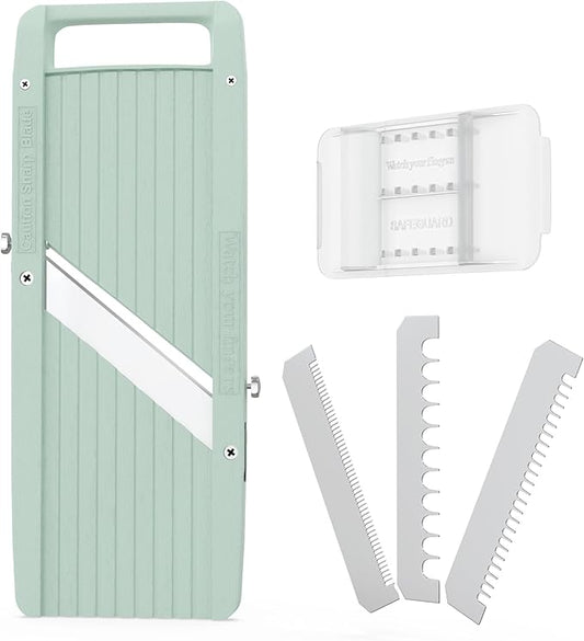 Vollum Japanese Mandoline Slicer – Professional Slicer Vegetable Cutter Japanese Mandoline Slicer for Kitchen with Interchangeable Stainless Steel Blades – Narrow Handheld Food Manual Slicer