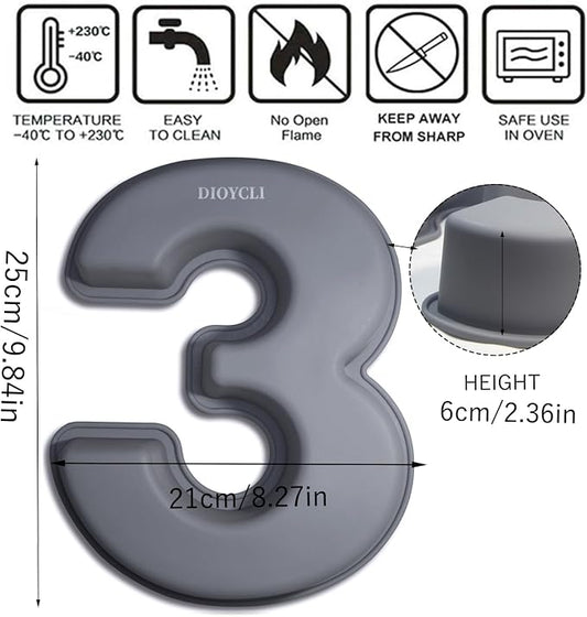 Dioycli Number Cake Molds for Baking 3D Silicone Cake Molds DIY Personalized Cake Pan for Birthday Wedding and Anniversary Number 3 Cake Pan of 10 Inch