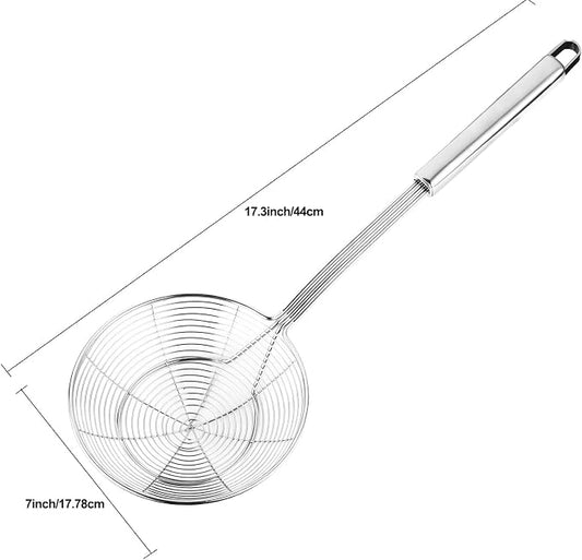 Tenta tenta kitchen Solid Stainless Steel Spider Strainer Skimmer Ladle for Cooking and Frying, Kitchen Utensils Wire Strainer Pasta Strainer Spoon. (7 inch 1pc)