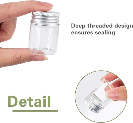 16 PCS Tiny Jars with Aluminum Lids 15ml Small Glass Bottles Empty Spice Jars Transparent Mini Containers Condiment Pot Seasoning Storage Bottle for Home Kitchen Outdoor Camping Hiking BBQ Hunting