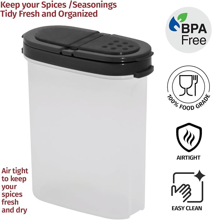 SIGNORA WARE Spice Jars with Lids - 8 oz Refillable Empty Airtight Spice/Seasoning Containers Set -2 in 1 Pour/Sift Shaker Lids Clear Plastic Spice/Seasoning Organizer Kitchen/Travel 2 pk