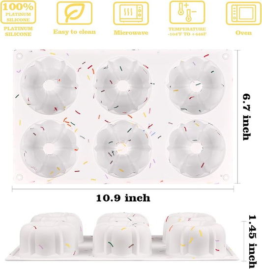 HUAKENER 2 Pcs Mini Fluted Cake Pan, 6-Cavity Fluted Tube Cake Pan, Non-stick Silicone Baking Mold for Cupcakes, Donuts, Muffins, Cornbread, Brownies, Jellies