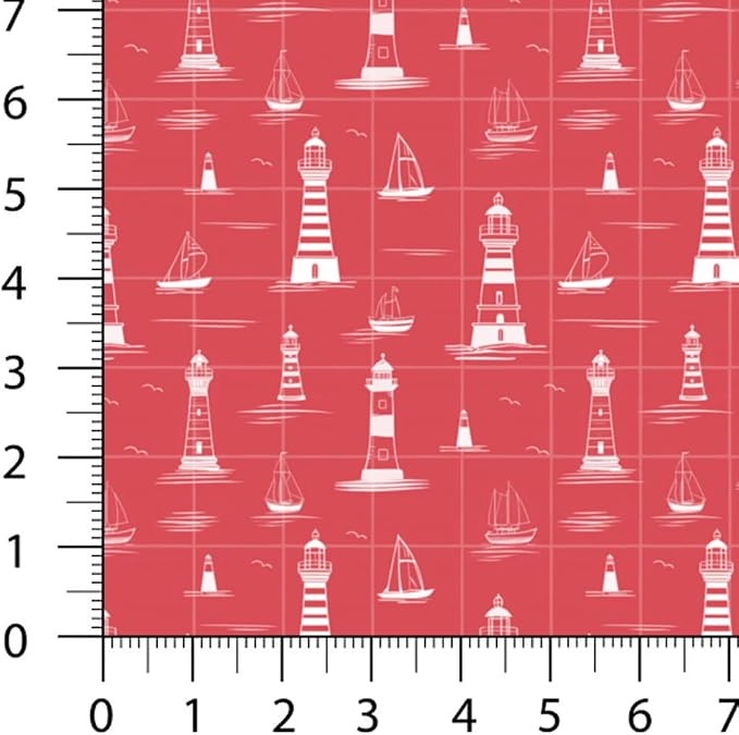 Nautical Patchwork Fabric Panel 100x155 cm – 100% Cotton Satin, 6 Coordinated Marine Prints on One Continuous Sheet for Quilting, Sewing & DIY Crafts (Maritime Style, 6pcs 50x50cm)