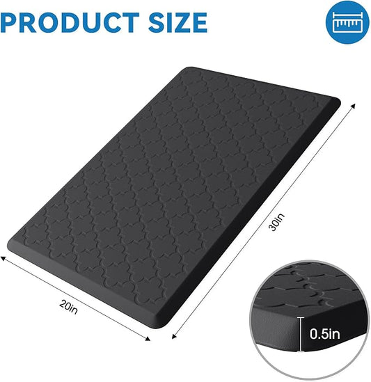 Kitchen Mat Cushioned Anti Fatigue for Floor, Non-Slip Waterproof Comfort Rug for Kitchen Sink, Standing Desk & Laundry, 20"x30", Black