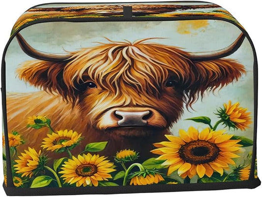 Alpine Cow Sunflower Toaster Cover 4 Slice Wide Slot Washable Kitchen Appliance Covers Fingerprint Bread Machine Dust Cover Small Toaster Oven Accessories Covers Bread Maker Bag Women Gift