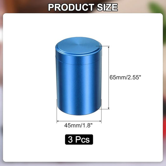 uxcell 3pcs Portable Storage Jar, Multipurpose Airtight Container Bottle Mini Smell Proof Metal Round Tins with Lid for Spices Blue Tea Candy, Blue