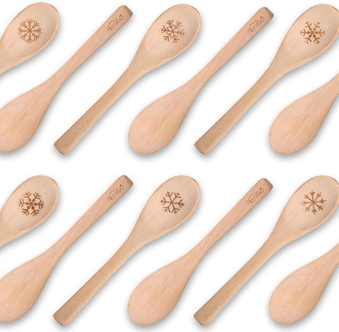 HANSGO Small Wooden Spoons, 6PCS Christmas Small Soup Spoons with Snowflake Pattern for Coffee Tea Jam Honey Spices, Restaurant Decoration, Kitchen Stocking Stuffers