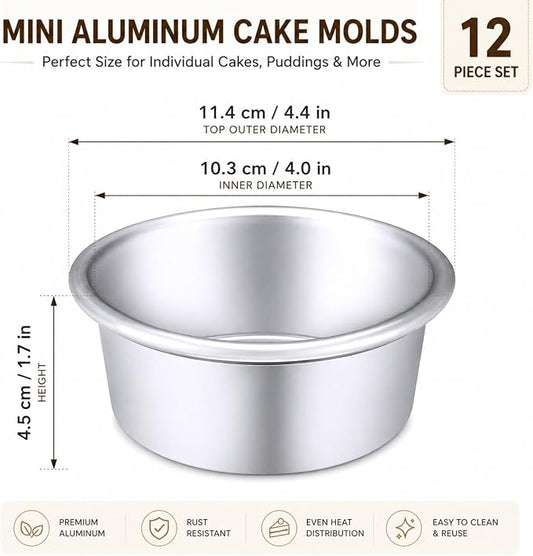 Nuenen 12 Pcs Round Cake Pans Aluminum Round Mold Smash Cake Baking Cheesecake Pans for Home Party Baking Supplies (4 Inch)