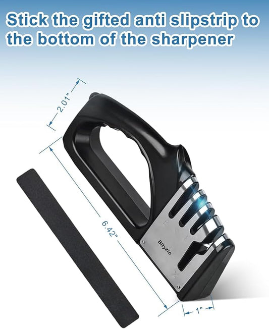 4-In-1 Manual Knife Sharpener for Kitchen Knives & Scissors, Professional Pull-Through Knife Sharpener with Tungsten Steel & Ceramic Slots, Non-Slip Base, Easy to Use for Chef Knives & Kitchen Knives