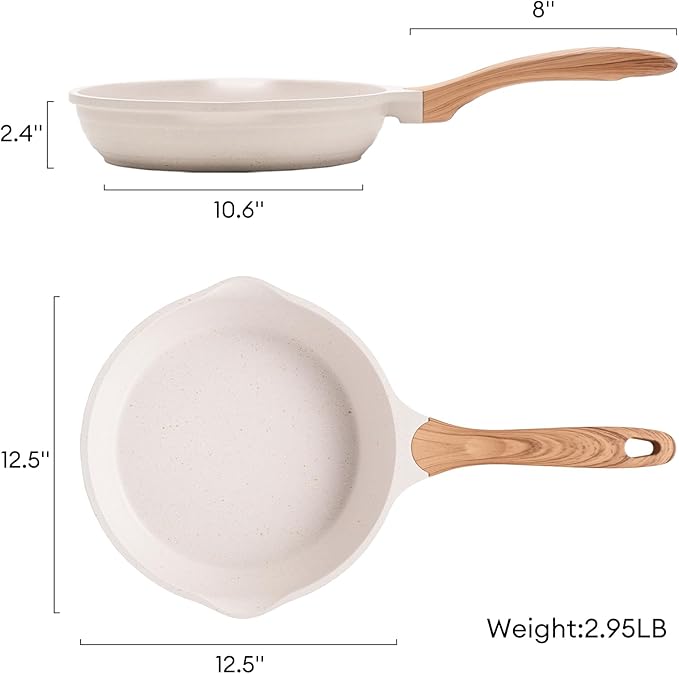 JEETEE 12.5 Inch Nonstick Frying Pan, Stone Coating Cookware, Large Omelette Pan with Heat-Resistant Handle, Induction Skillet for Eggs